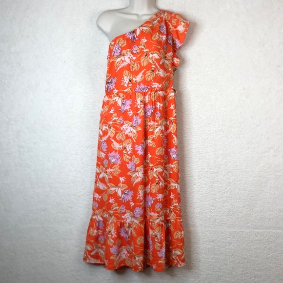 NWT Collective Concepts Womens Orange Floral One Shoulder Dress SIZE SMALL - Picture 1 of 9